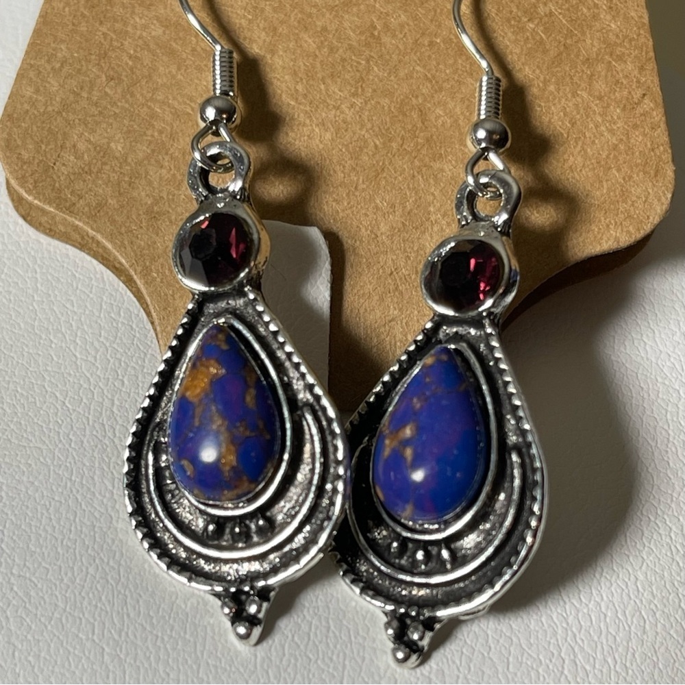 Handmade Gemstone and Resin Dangle Earrings, boho amethyst, and Silver E… - Picture 3 of 3